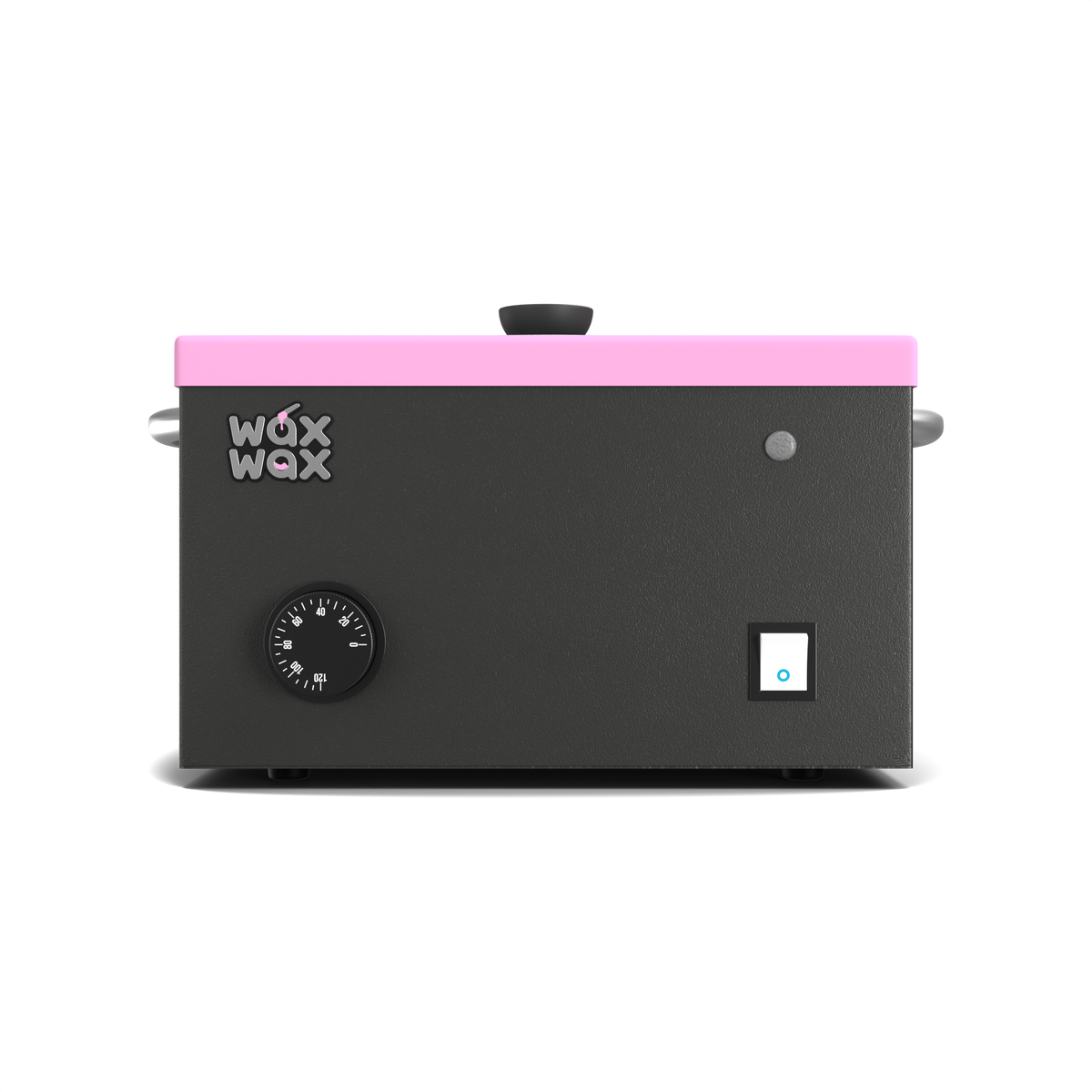 Matte black 10 LB wax warmer with pink insert, analog temperature dial and on off switch