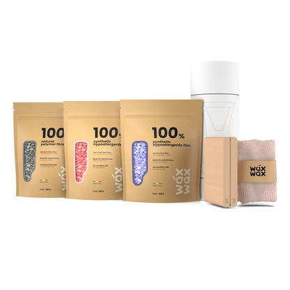 Waxing practice kit with reusable wax mat, spatulas and three hard wax formulas for salons and students