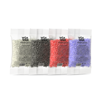 100 g sample pouches of all four Wax Wax hard wax formulas, 400 grams total