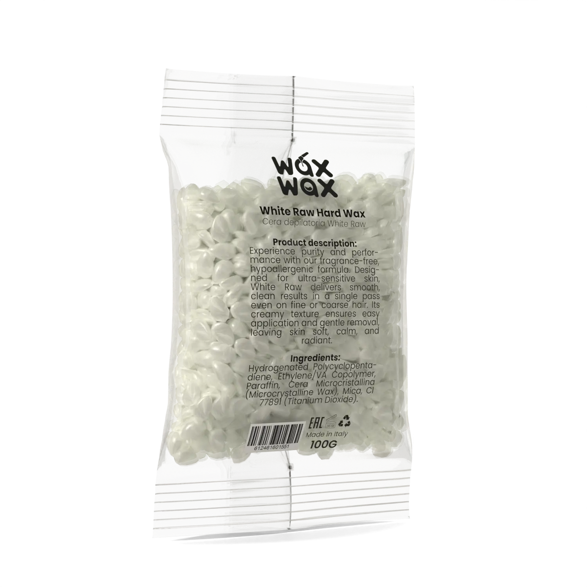 White Raw fragrance-free hard wax 100 g sample pouch