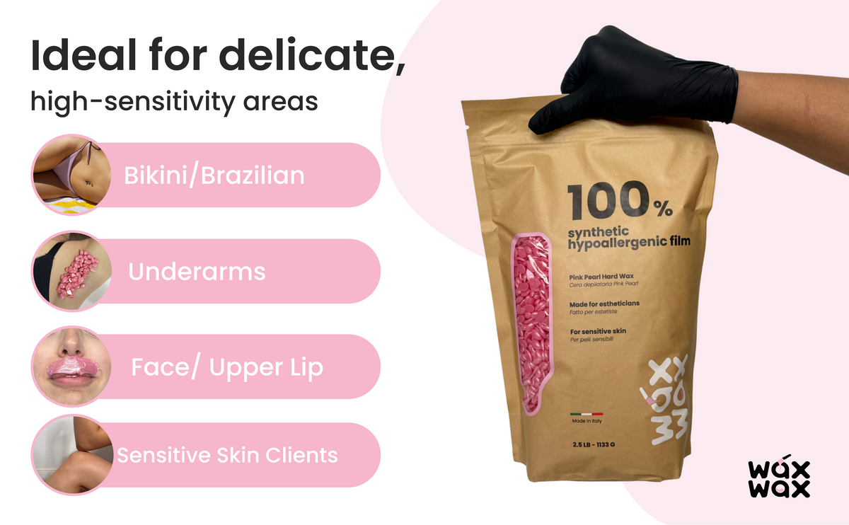 Where to use the Beauty Essentials Kit: bikini and Brazilian, underarms, face and upper lip, sensitive skin clients