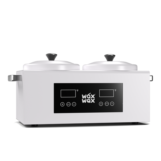 Double wax warmer with two independent digital pots, included in the Hard Wax Kit