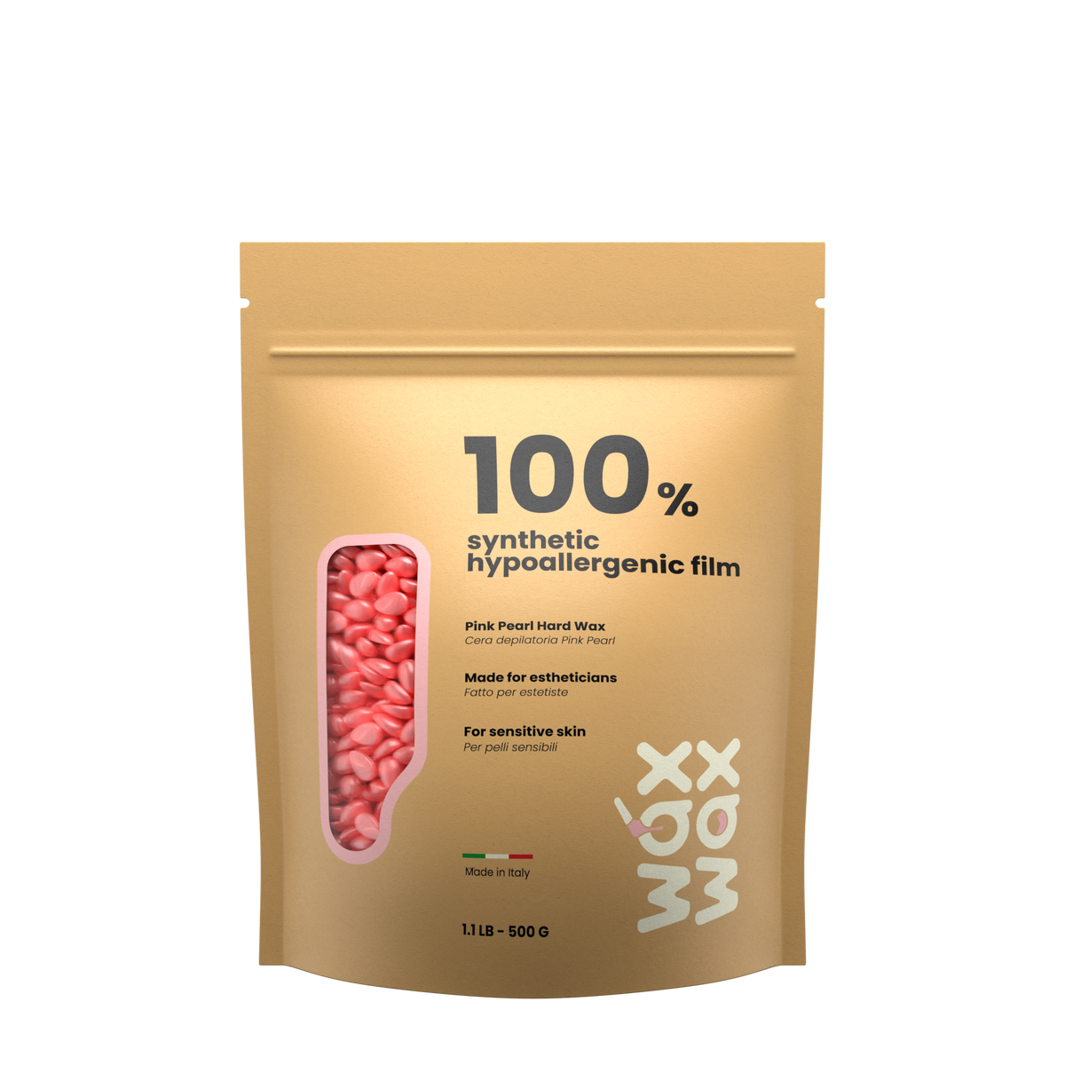 Pink Pearl fragrance-free hard wax beads, 1.1 lb pouch included in the Hard Wax Kit