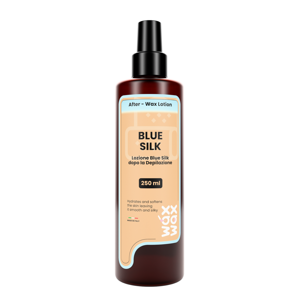 Blue Silk after-wax lotion bottle, included in the Super Heavy Duty Waxing Kit