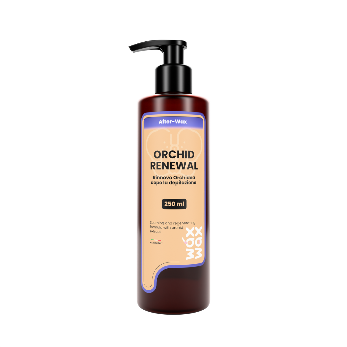 Orchid Renewal after-wax lotion bottle, included in the Portable Waxing Kit